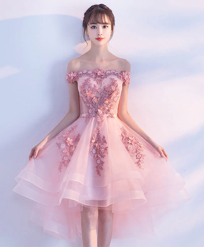 Cute Pink Lace Tulle Short Prom Dress, Pink Party Dress - Deanwangkt