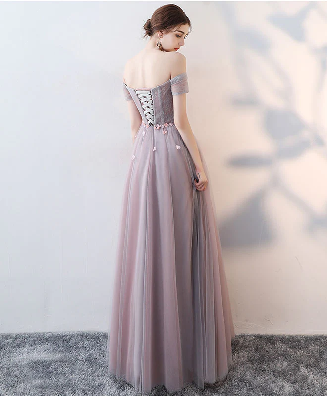 Elegant Lace Tulle Long Prom Dress, Lace Evening Dress - Deanwangkt