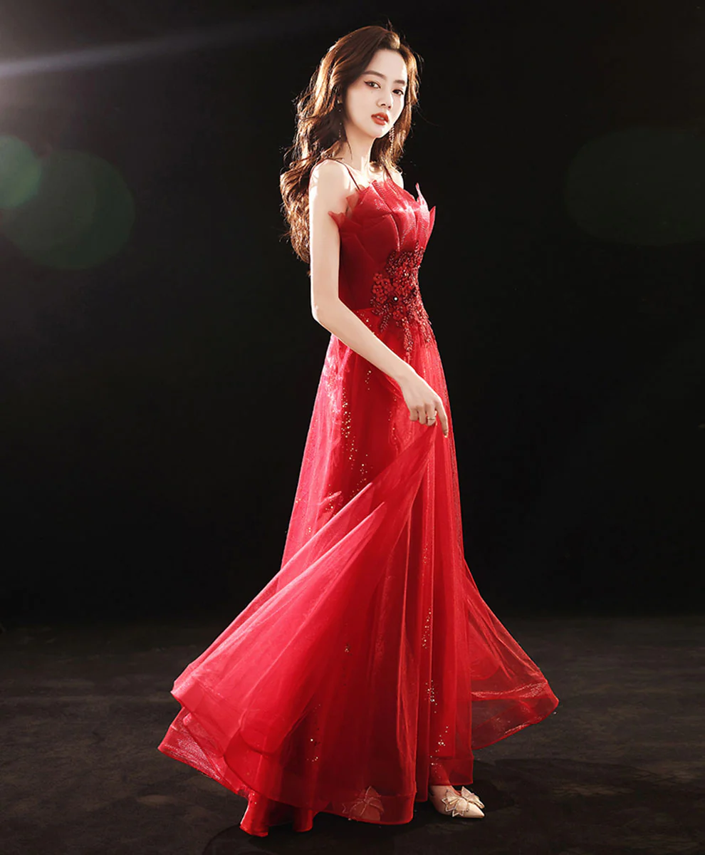 Burgundy Tulle Lace Long Prom Dress Burgundy Formal Dress - Deanwangkt