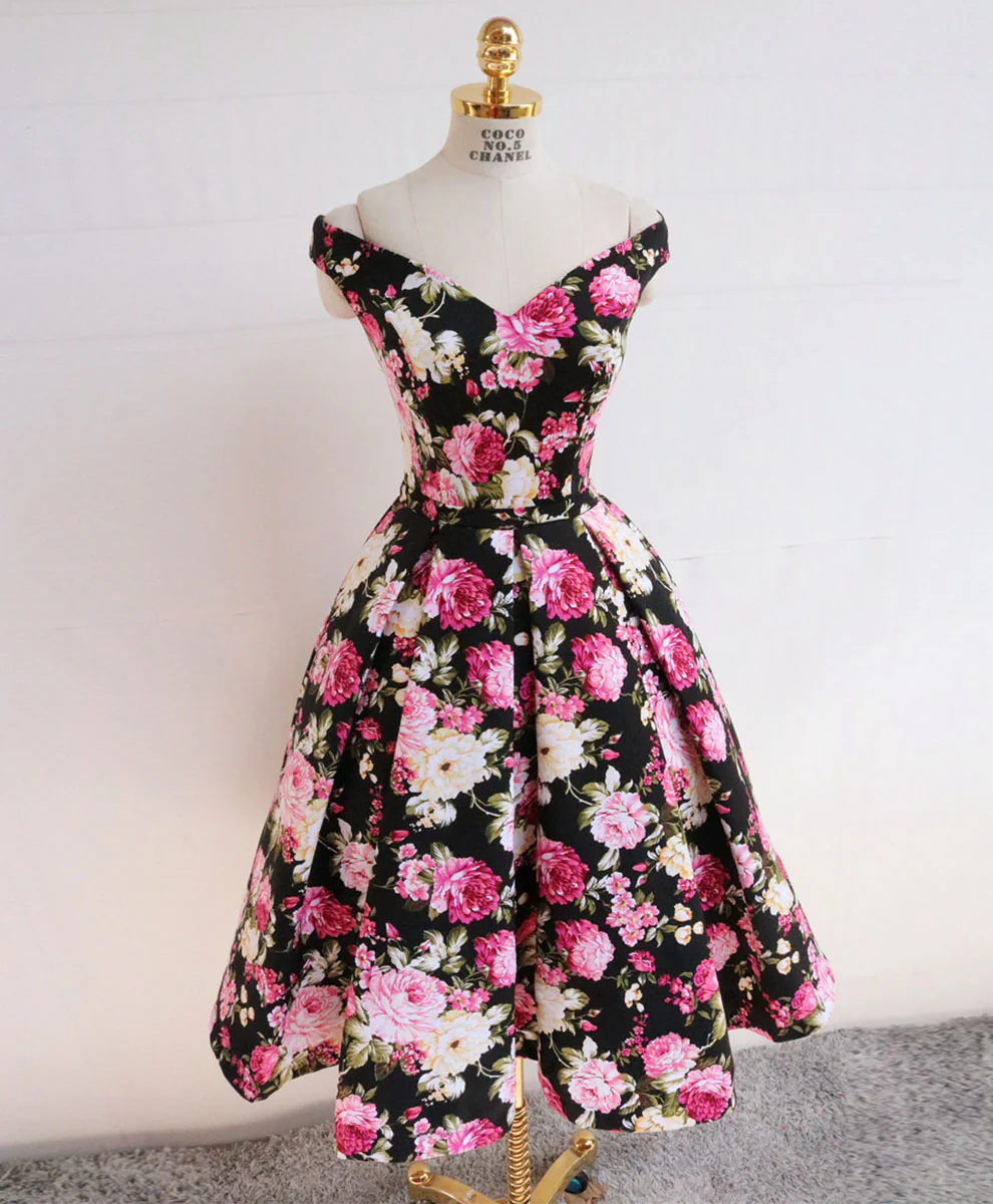 Cute V Neck Off Shoulder Satin Short Prom Dress Cute Homecoming Dress - Deanwangkt