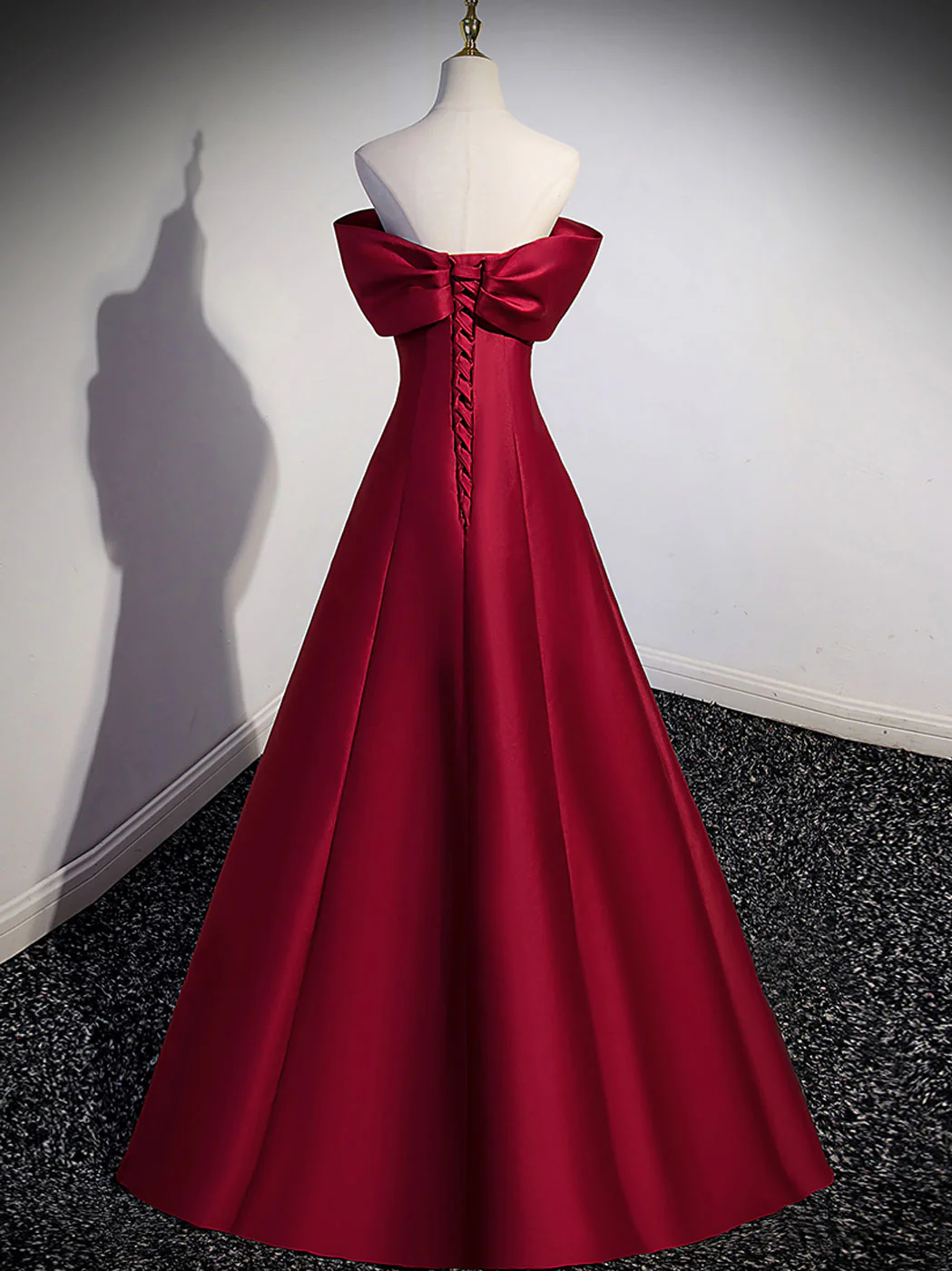 A-Line Burgundy Off Shoulder Long Prom Dress, Burgundy Evening Dress - Deanwangkt