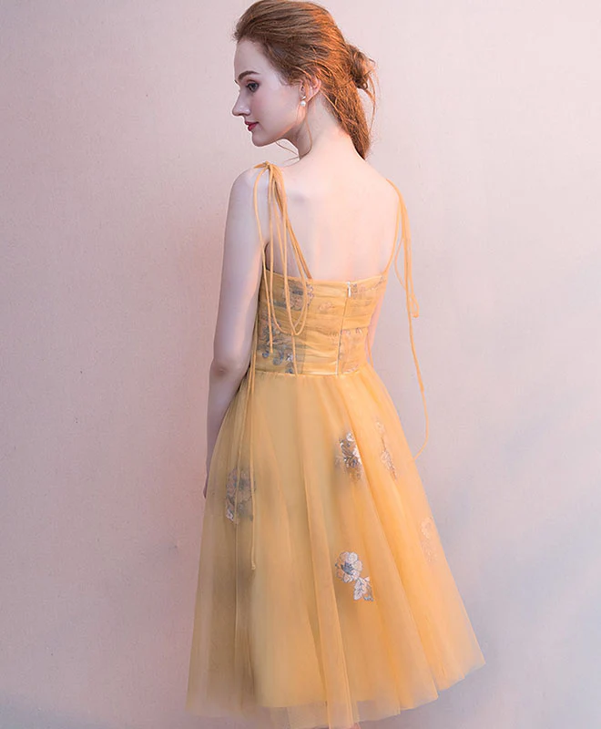 Simple Yellow Tulle Short Prom Dress, Yellow Homecoming Dress - Deanwangkt