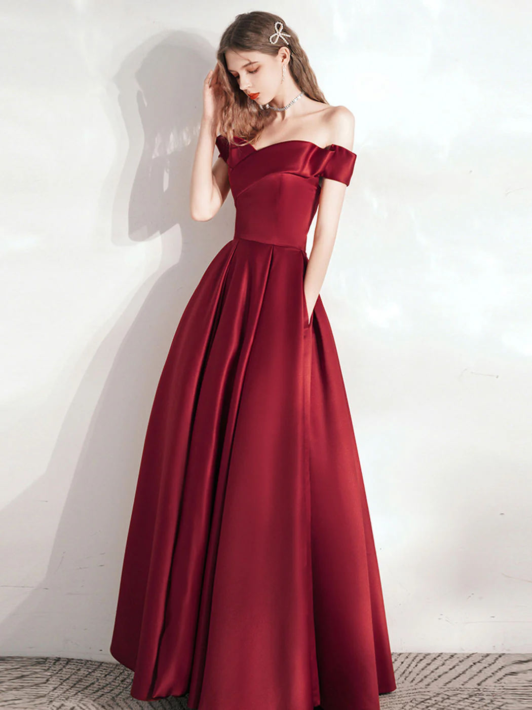 A Line Burgundy Long Prom Dresses, Satin Long Formal Graduation Dresses - Deanwangkt