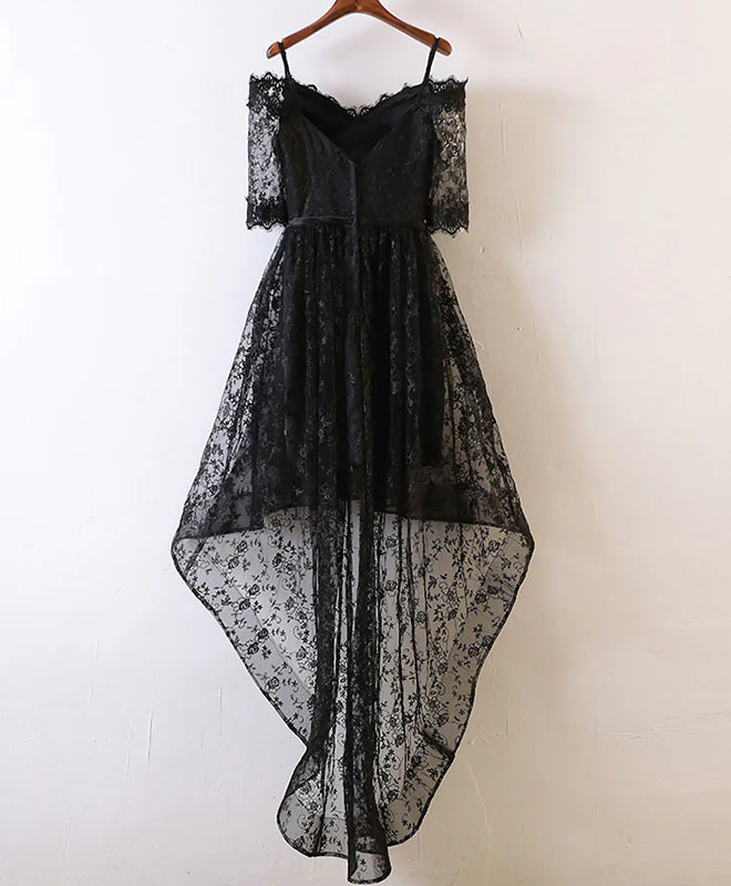 Black High Low Lace Prom Dress, Black Homecoming Dress - Deanwangkt