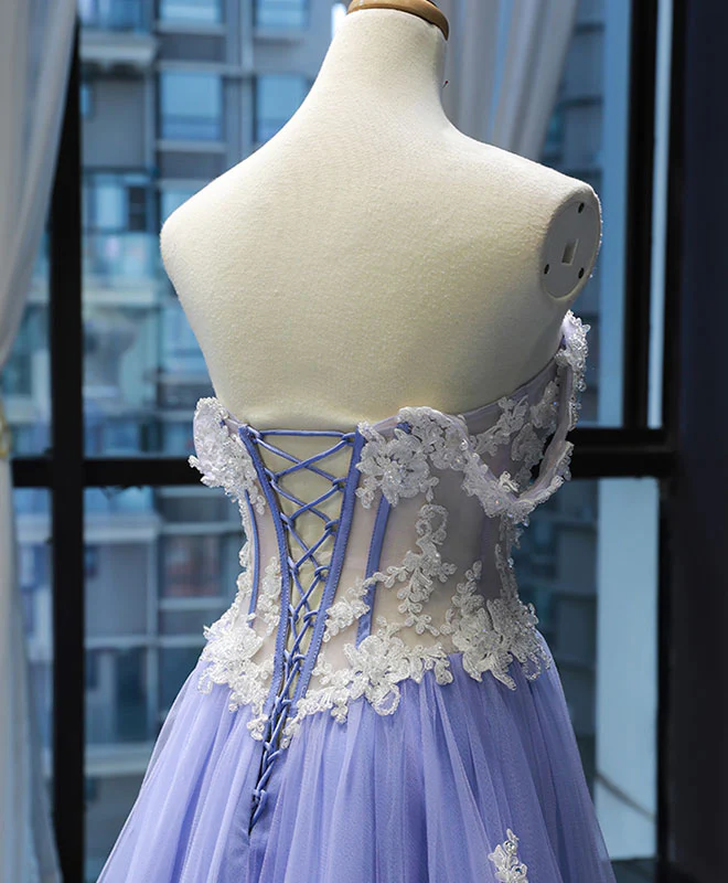 Purple Tulle Lace Long Prom Dress Purple Lace Formal Dress - Deanwangkt