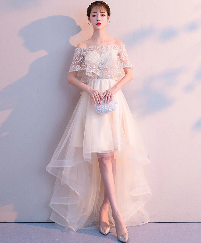 Champagne Tulle High Low Prom Dress, Tulle Evening Dress - Deanwangkt