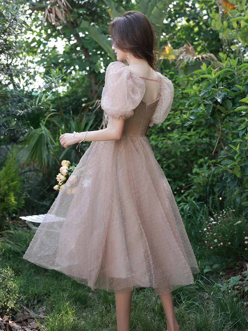 Bean Pink Powder Short Prom Dress, Cute Tulle Homecoming Dress - Deanwangkt
