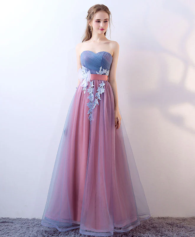 Gray Blue Tulle Long Prom Dress, Gray Blue Evening Dress - Deanwangkt