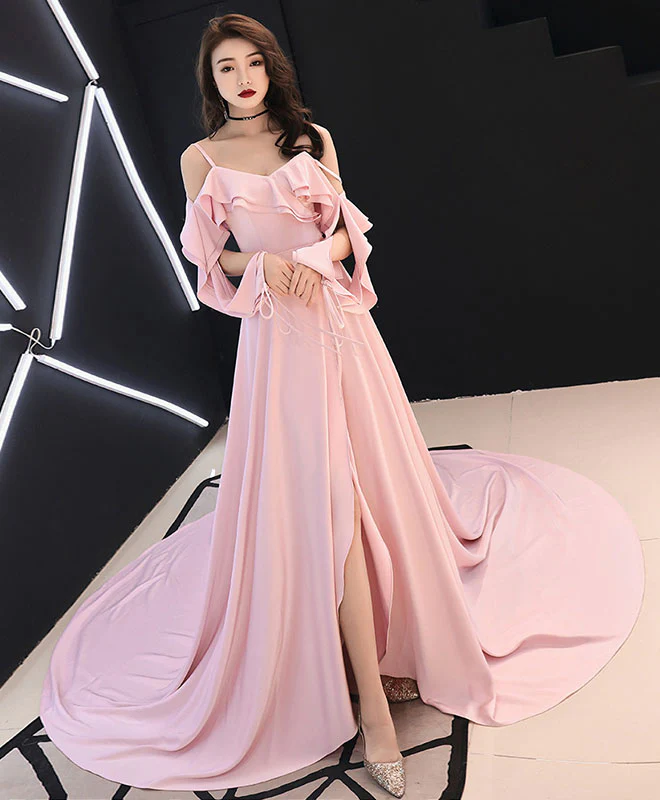 Simple Pink Chiffon Long Prom Dress Pink Evening Dress - Deanwangkt