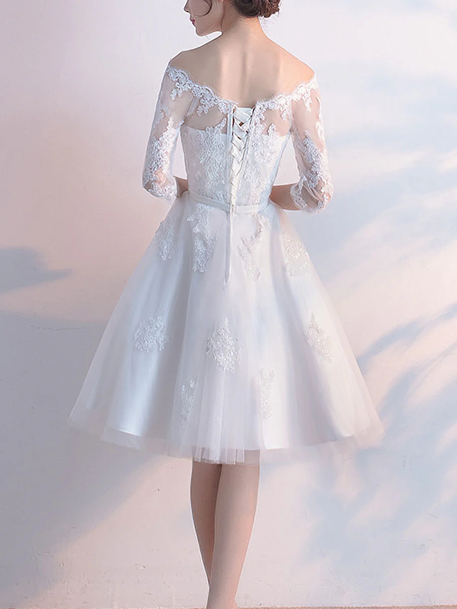 White Tulle Lace Short Prom Dress White Lace Homecoming Dress - Deanwangkt