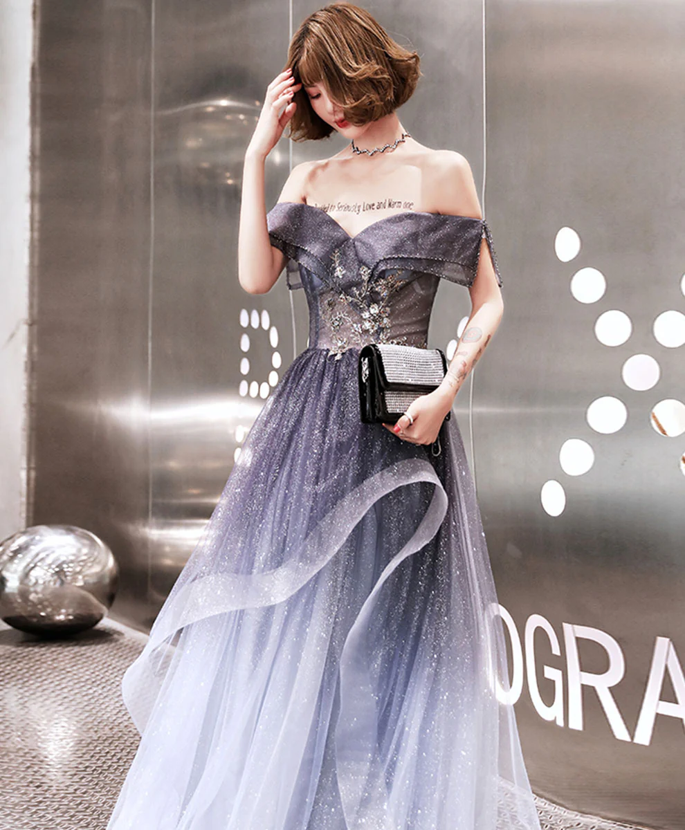 Purple Sweetheart Tulle Long Prom Dress Purple Evening Dress - Deanwangkt