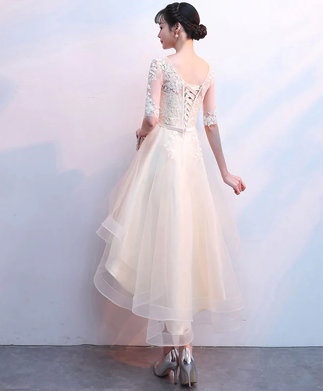 Champagne Tulle Lace Prom Dress, Champagne Homecoming Dress - Deanwangkt