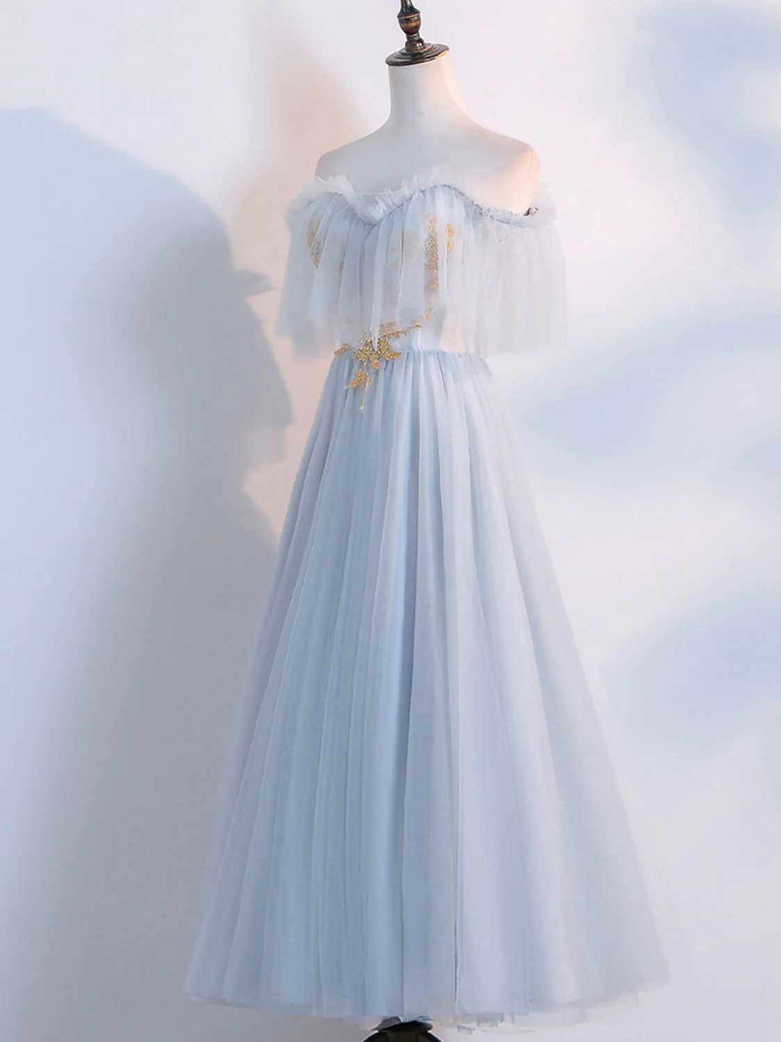 Simple Tulle Lace Gray Prom Dresses, Tea Length Lace Bridesmaid Dresses - Deanwangkt