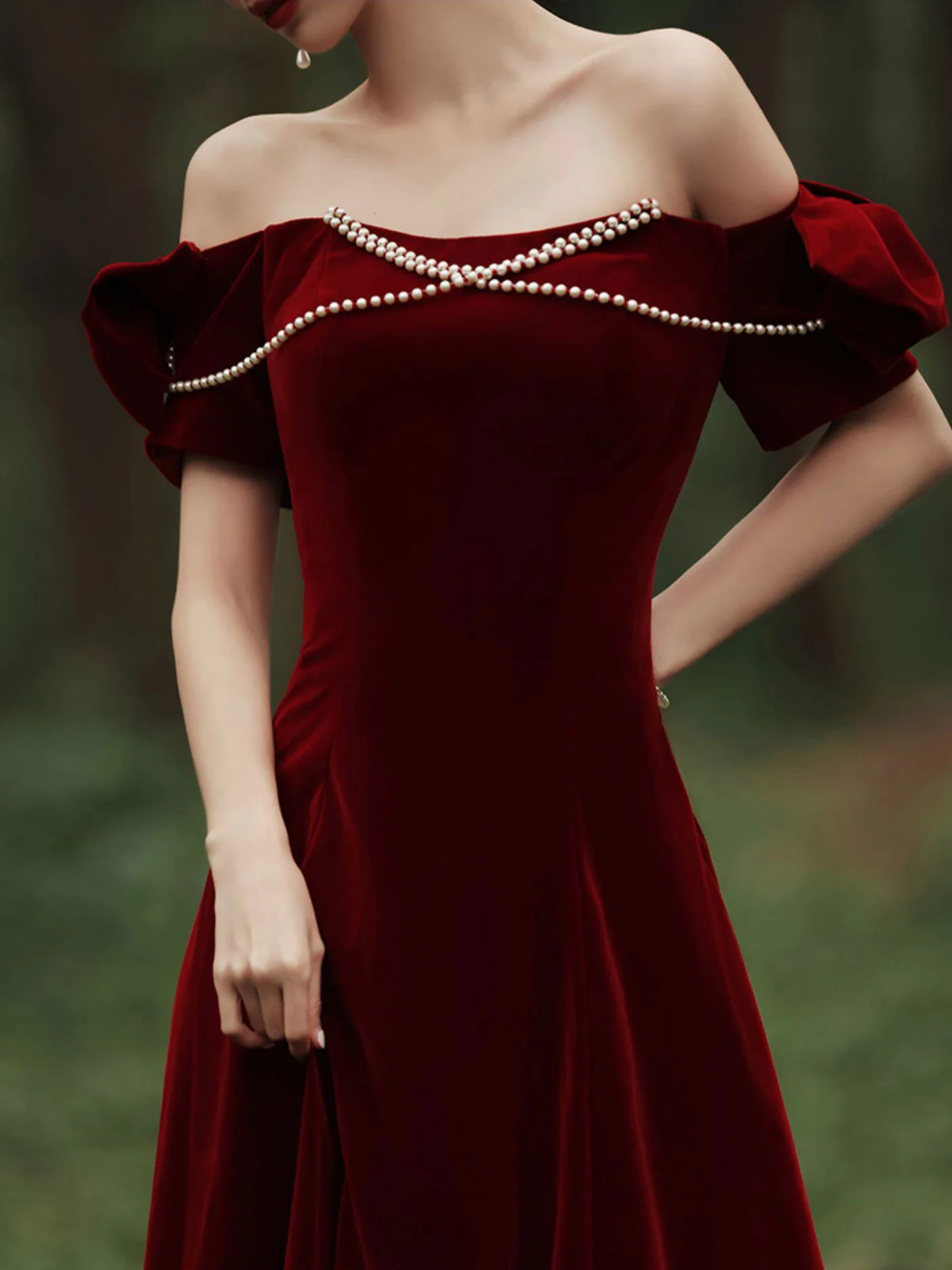 Velvet A Line Burgundy Long Prom Dress, Burgundy Formal Evening Dresses - Deanwangkt
