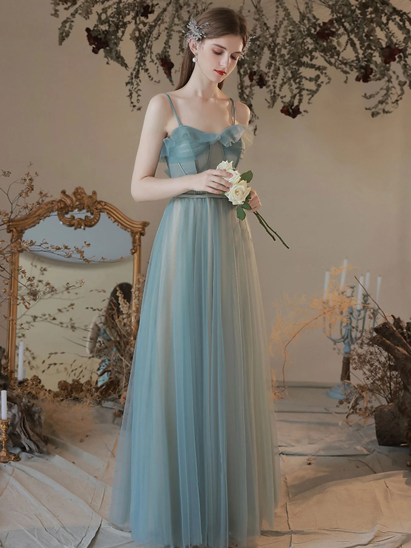 Green A line Sweetheart Neck Long Prom Dress Green Formal Party Dress - Deanwangkt