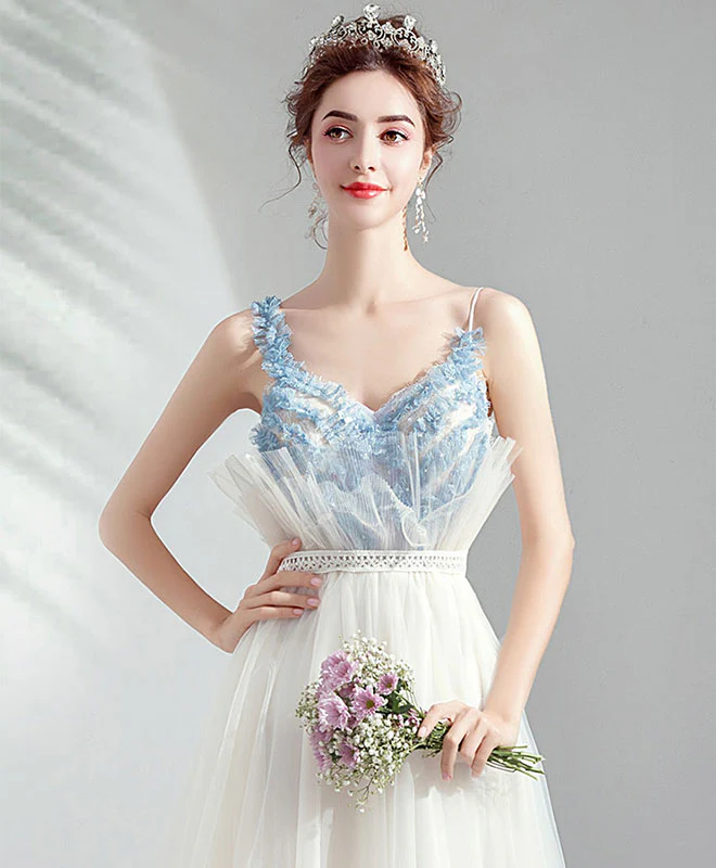 White Tulle Sweetheart Lace Long Prom Dress White Evening Dress - Deanwangkt