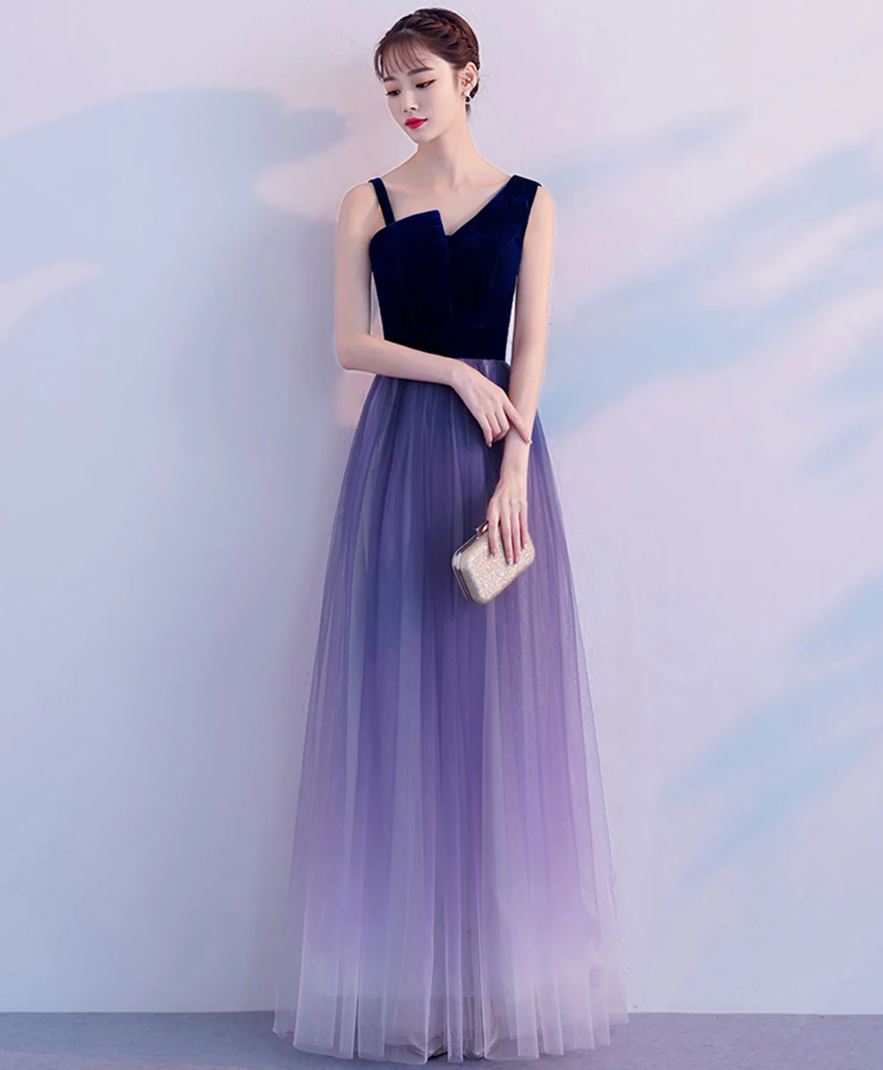 Purple Tulle Long Prom Dress, Purple Tulle Bridesmaid Dress - Deanwangkt