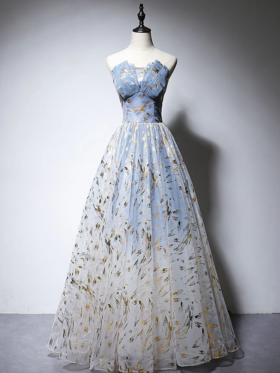 A-Line Tulle Blue Long Prom Dresses, Blue Tulle Formal Graduation Dresses - Deanwangkt