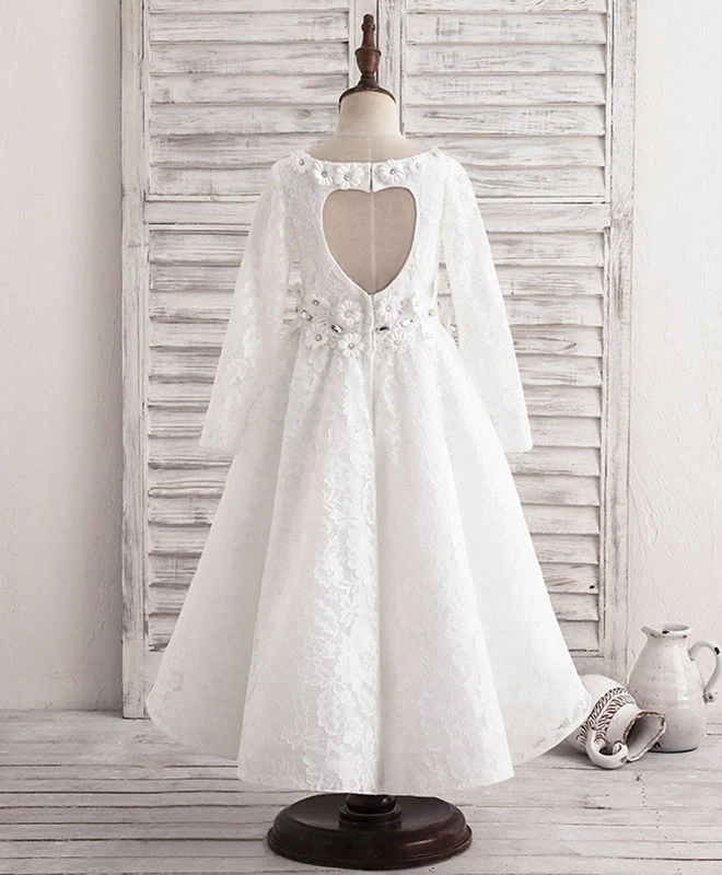 White Round Neck Lace Flower Girl Dress, Lace Baby Dress - Deanwangkt