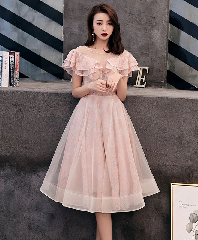 Pink Tulle Lace Short Prom Dress, Pink Homecoming Dress - Deanwangkt