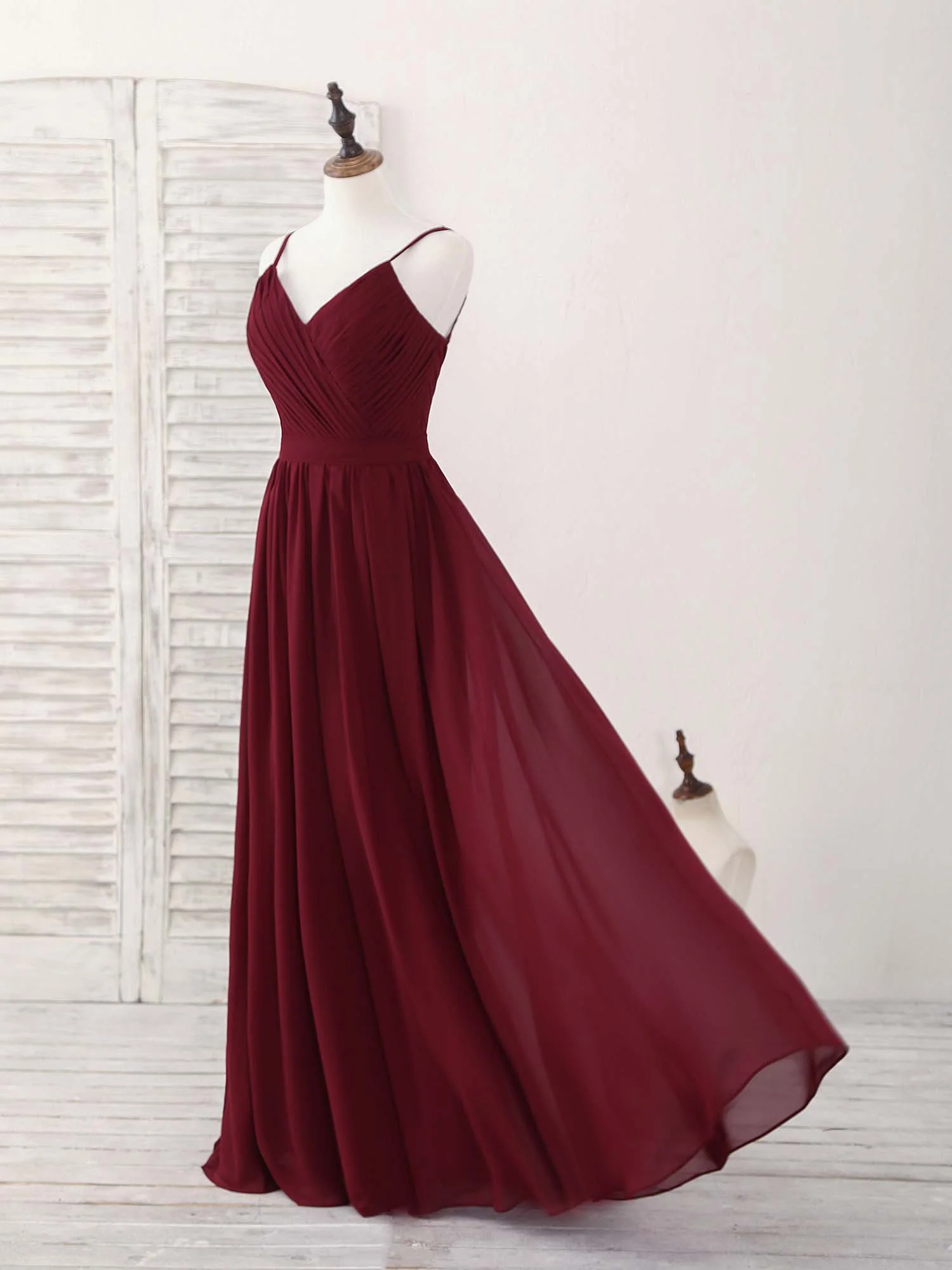 Simple Burgundy Chiffon Long Prom Dress, Burgundy Evening Dress - Deanwangkt