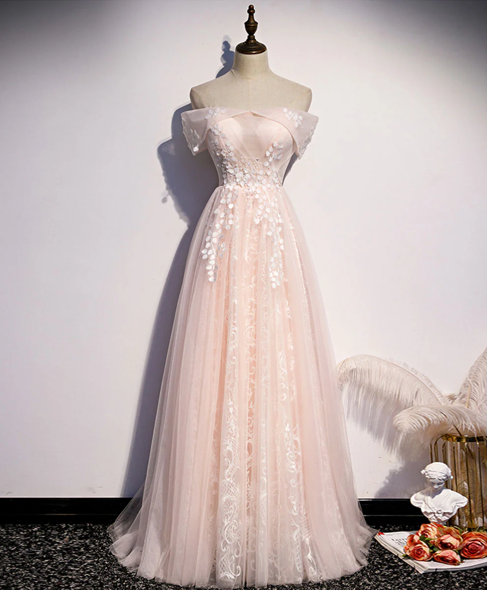 Pink Tulle Lace Long Prom Dress Pink Tulle Lace Formal Dress - Deanwangkt