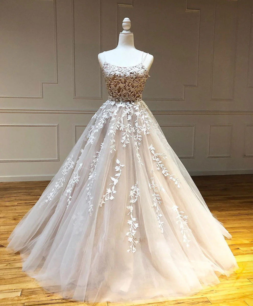 Purple Tulle Lace Long Prom Gown, Lace Tulle Purple Graduation Dresses - Deanwangkt