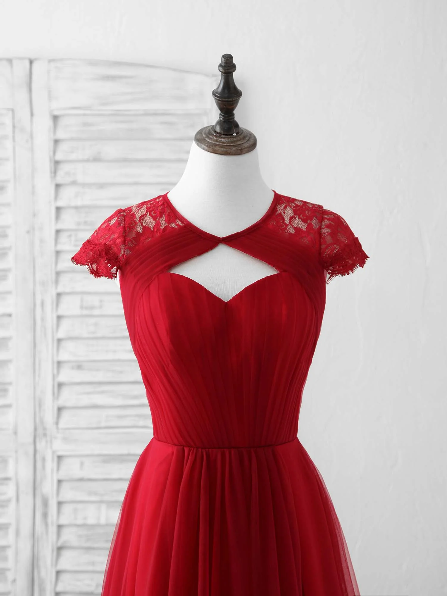 Burgundy Tulle Lace Long Prom Dress Burgundy Evening Dress - Deanwangkt