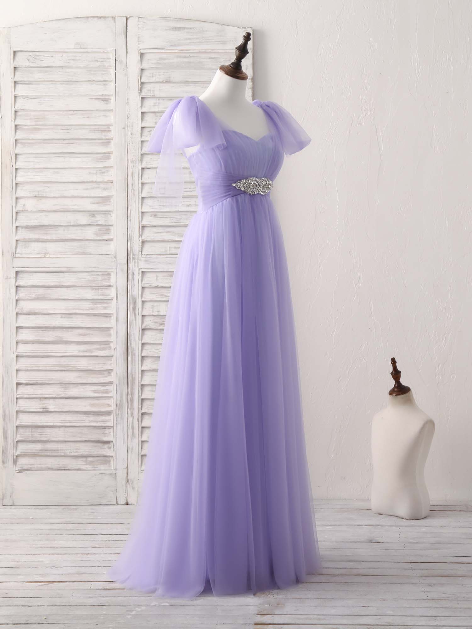 Purple Sweetheart Neck Tulle Long Prom Dress Purple Bridesmaid Dress - Deanwangkt