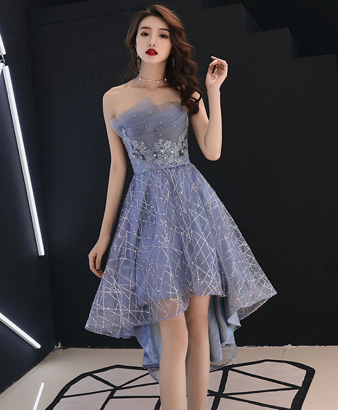 Blue Tulle High Low Prom Dress, Blue Homecoming Dress - Deanwangkt