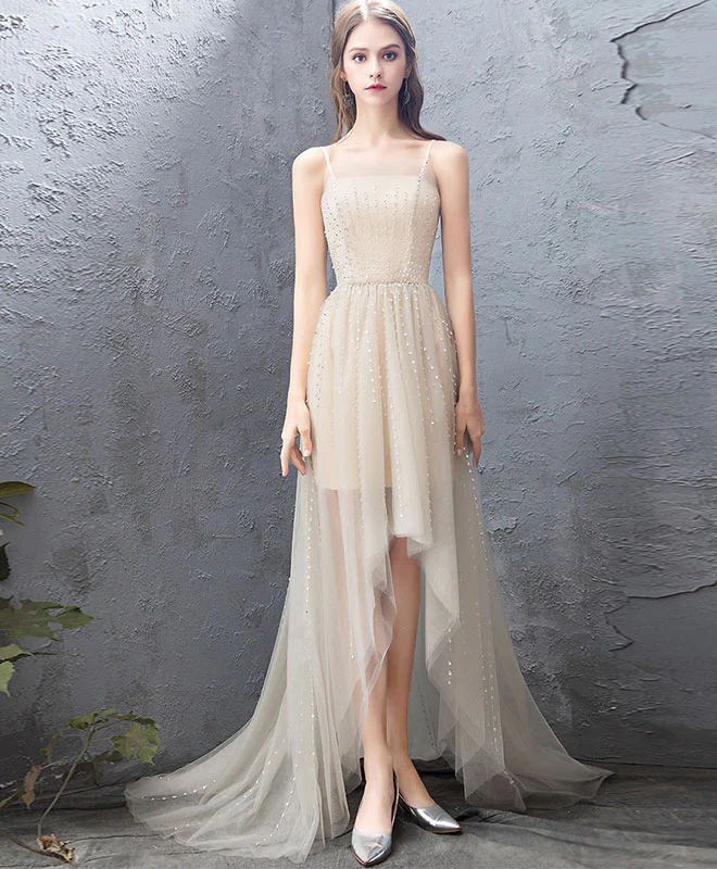 Champagne Tulle High Low Prom Dress, Champagne Evening Dress - Deanwangkt