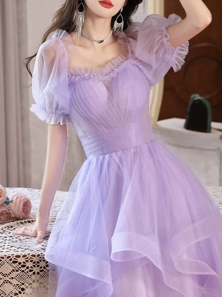 Purple Tulle Short Prom Dress, Purple Homecoming Dress - Deanwangkt