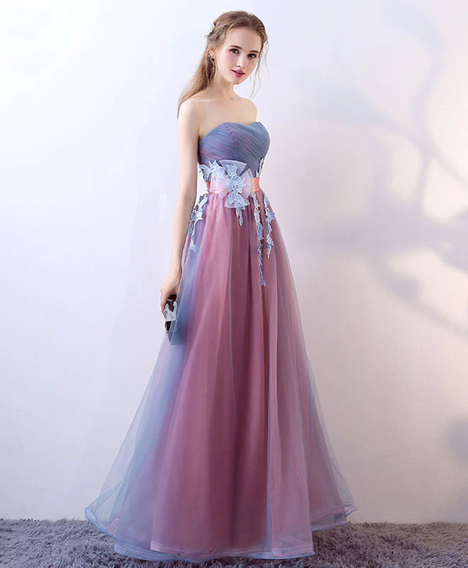 Gray Blue Tulle Long Prom Dress, Gray Blue Evening Dress - Deanwangkt
