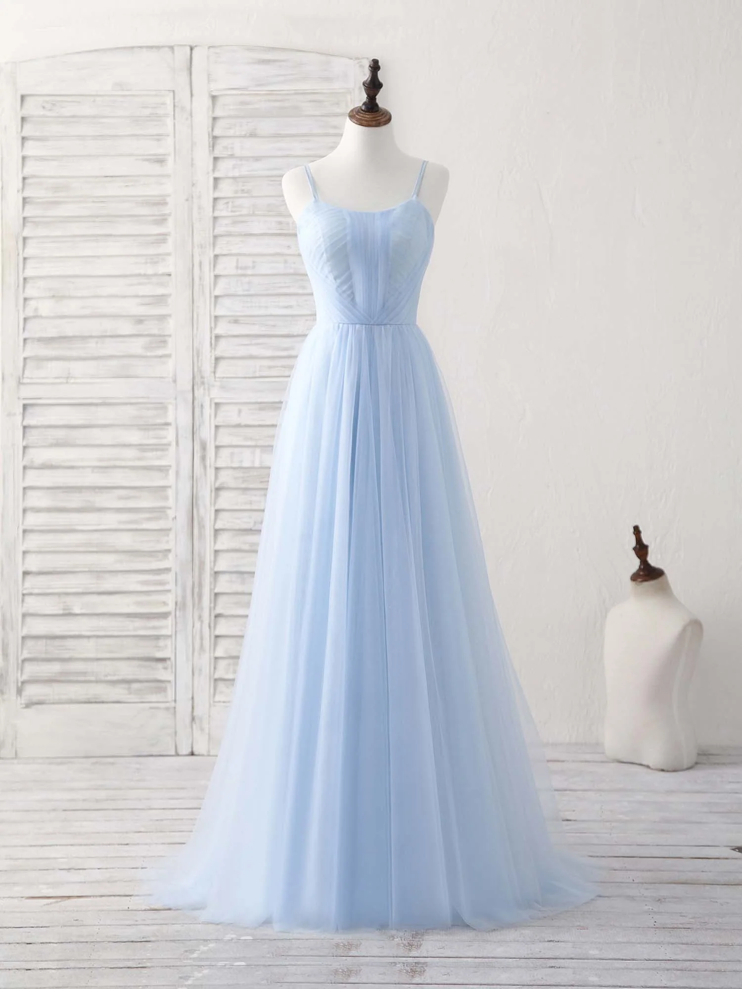 Simple Blue Tulle Long Prom Dress Blue Bridesmaid Dress - Deanwangkt