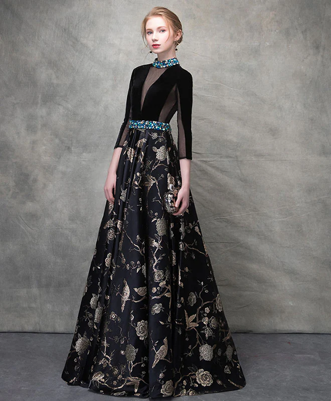Unique Black Satin Long Prom Dress, Black Evening Dress - Deanwangkt