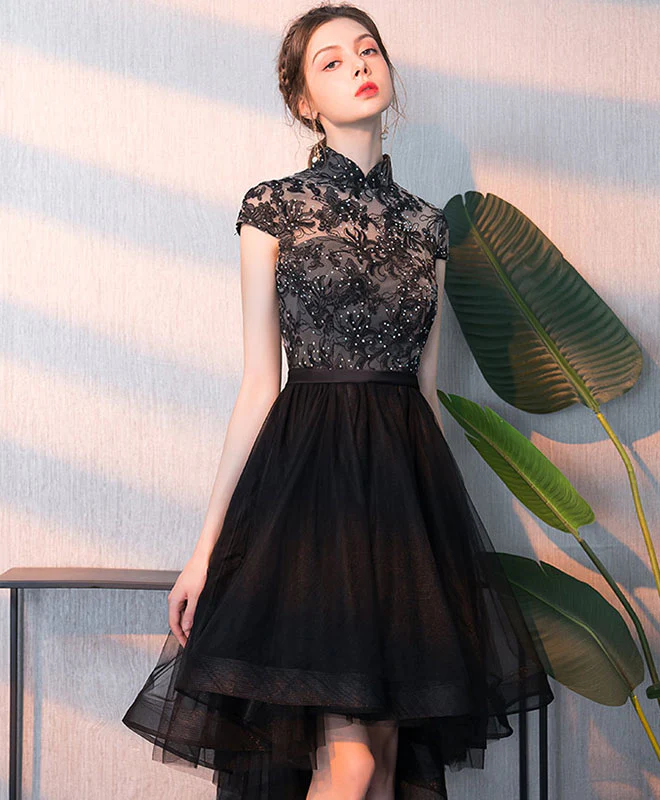 Black Tulle Lace Short Prom Dress, Black Homecoming Dress - Deanwangkt