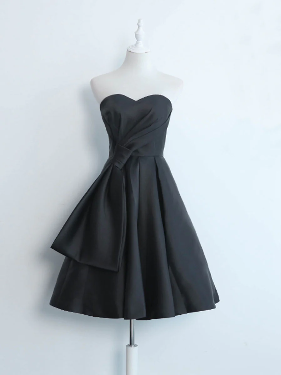 Simple Sweetheart Satin Short Black Prom Dress, Black Homecoming Dresses - Deanwangkt