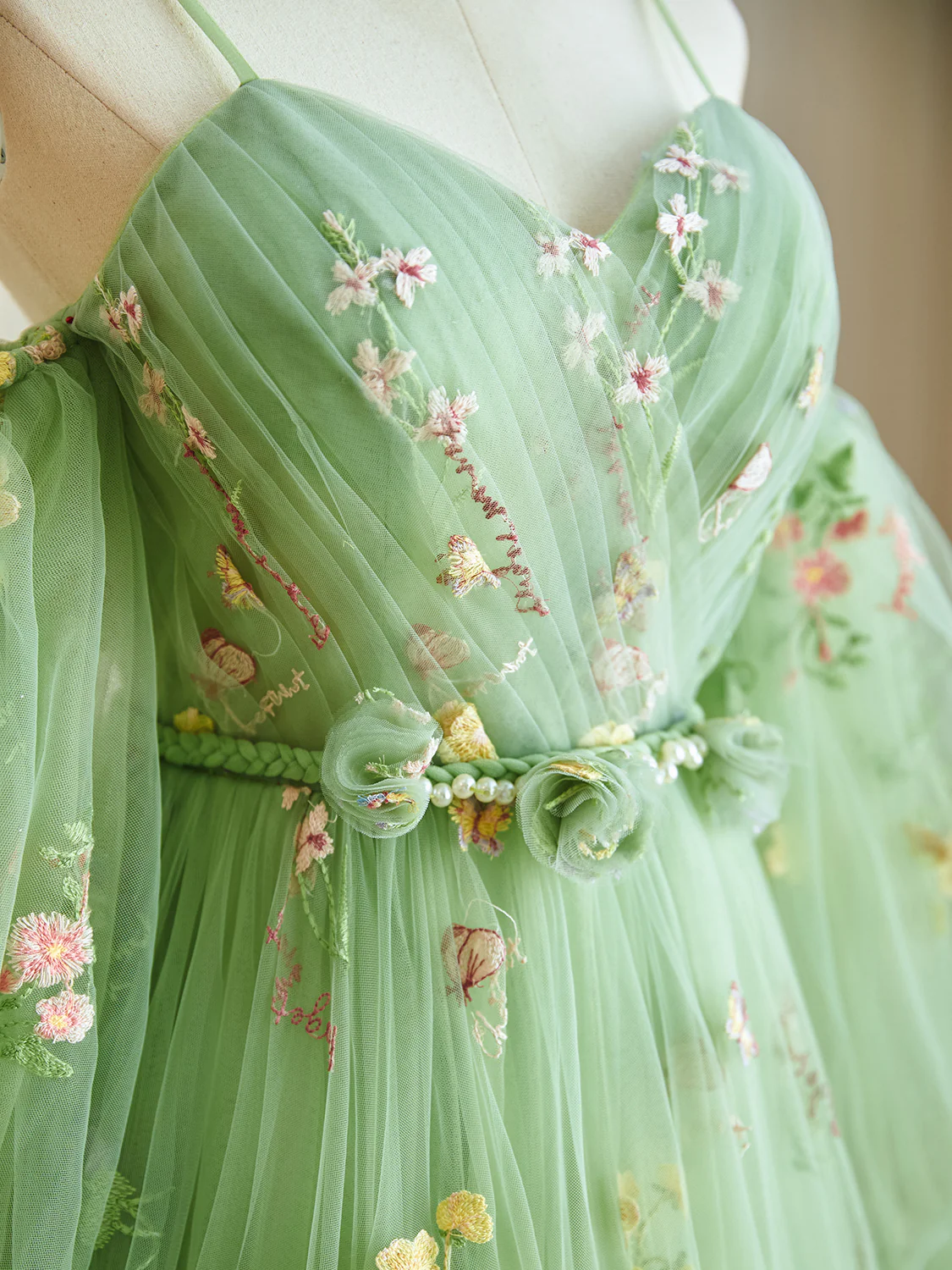 A-Line Sweetheart Neck Tulle Lace Green Long Prom Dress, Green Lace Long Formal Dress - Deanwangkt