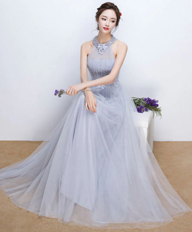 Simple Blue Tulle Long Prom Dress, Blue Tulle Bridesmaid Dress - Deanwangkt