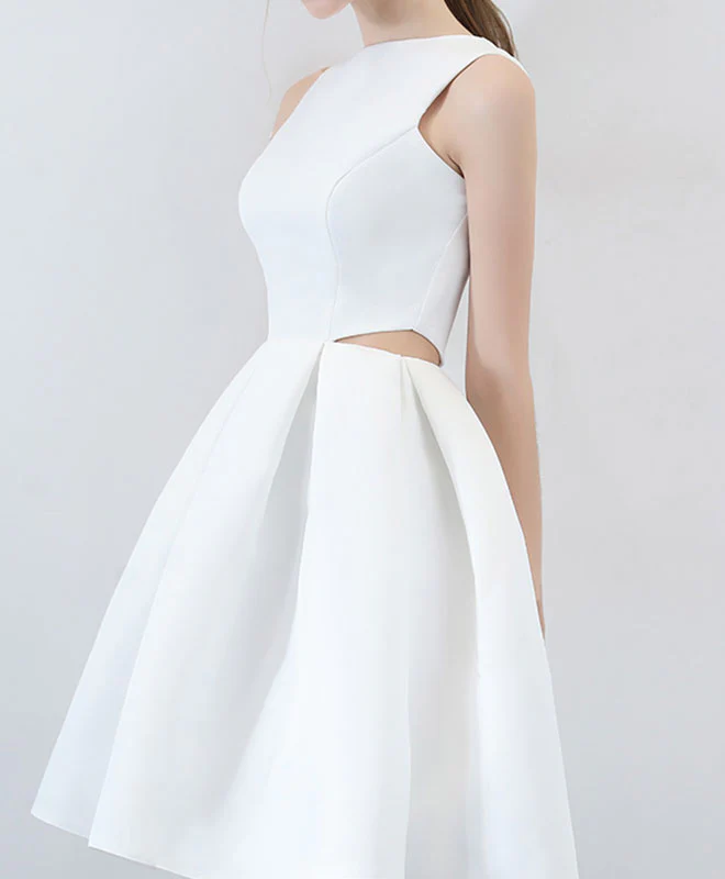 Simple White Satin Short Prom Dress, White Homecoming Dress - Deanwangkt