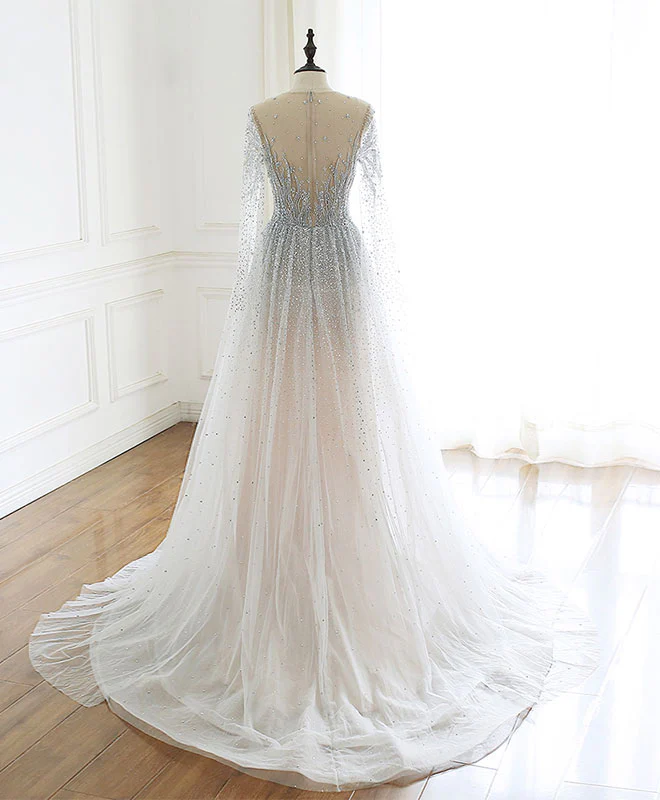 Unique Round Neck Tulle Sequin Beads Long Prom Dress - Deanwangkt
