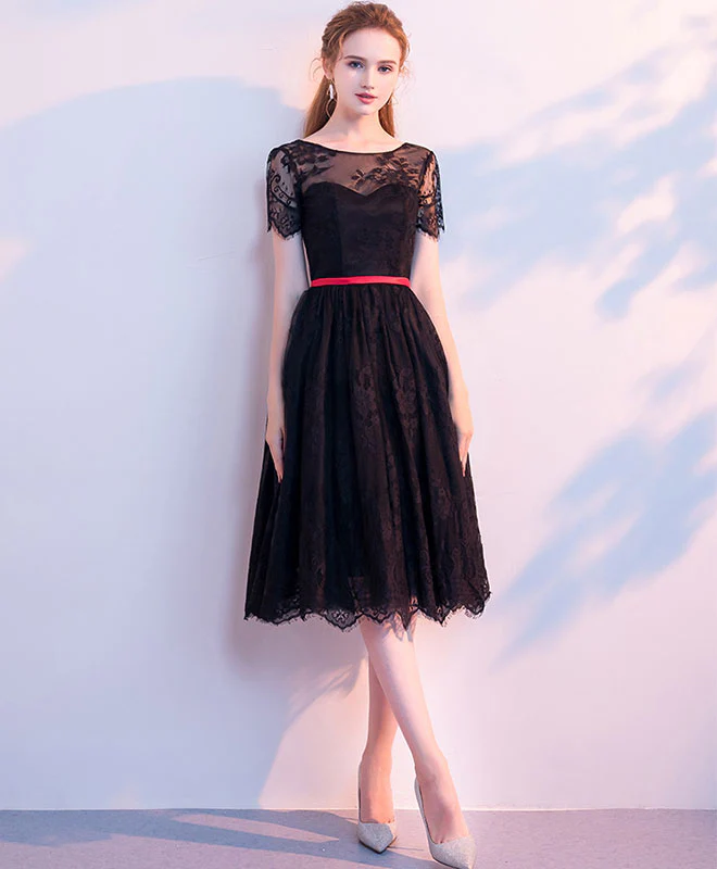 Black Lace Short Prom Dress, Black Homecoming Dress - Deanwangkt