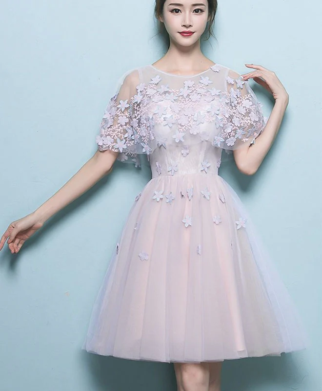 Simple Tulle Lace Short Prom Dress, Tulle Evening Dress - Deanwangkt