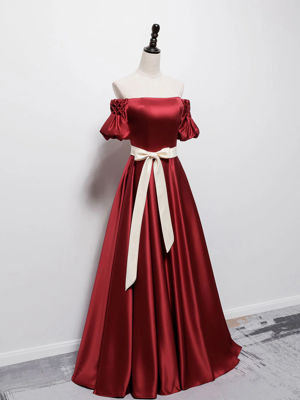 Simple Burgundy Satin Long Prom Dress Burgundy Bridesmaid Dress - Deanwangkt