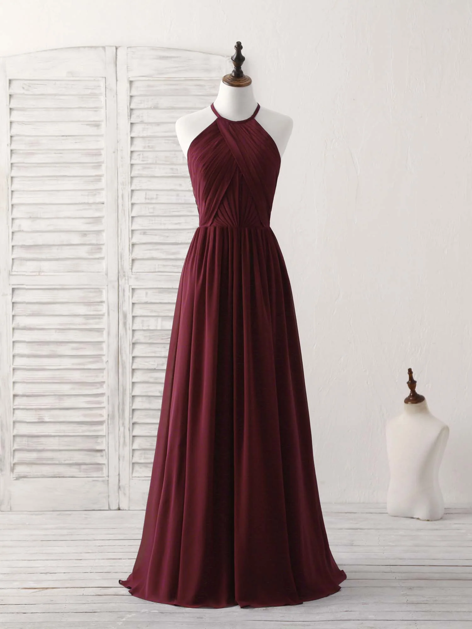 Simple Burgundy Chiffon Long Prom Dress, Burgundy Evening Dress - Deanwangkt