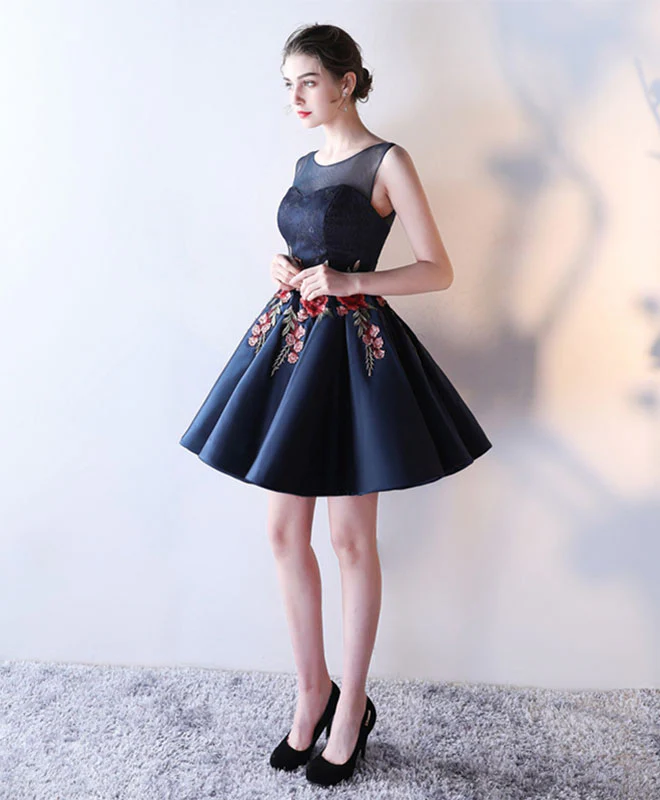 Cute Round Neck Lace Short Prom Dress, Evening Dress - Deanwangkt