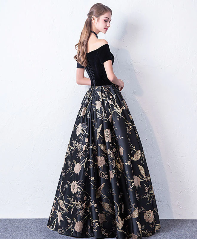 Black Off Shoulder Long Prom Dress, Black Evening Dress - Deanwangkt