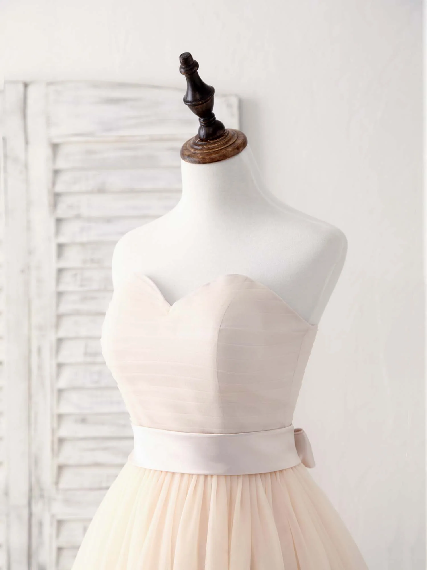 Simple Sweetheart Tulle Short Prom Dress Champagne Bridesmaid Dress - Deanwangkt