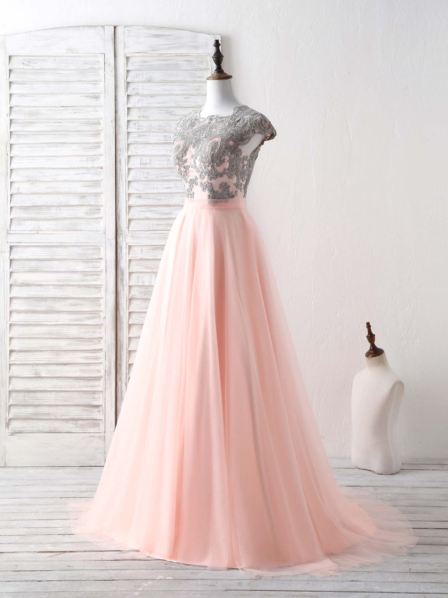 Elegant Tulle Lace Applique Long Prom Dress Tulle Evening Dress - Deanwangkt