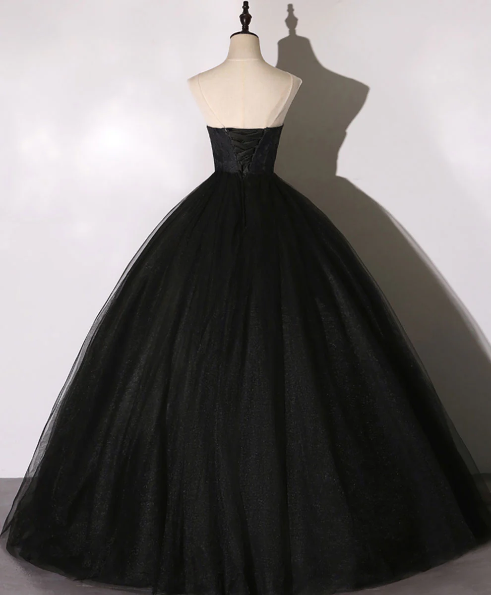 Black Sweetheart Neck Tulle Long Prom Dress Black Evening Dress - Deanwangkt